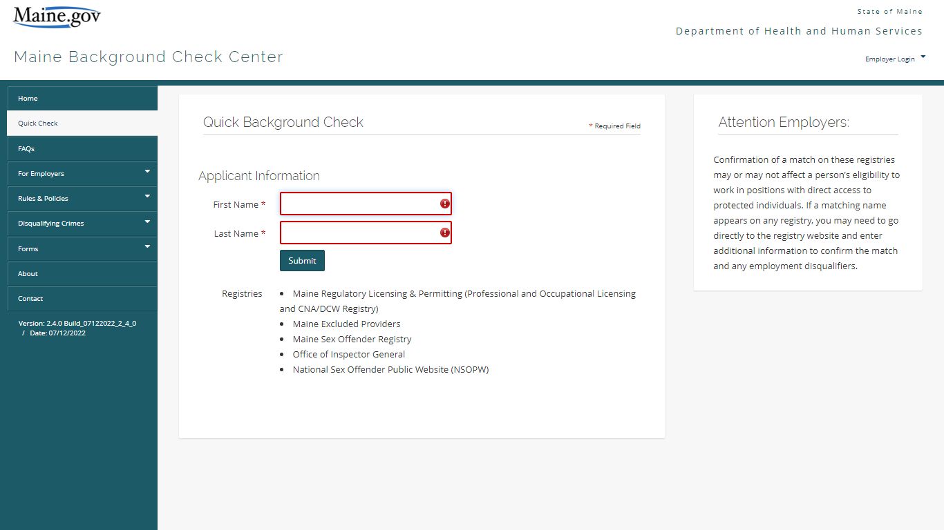 Quick Background Check / Maine Background Check Center